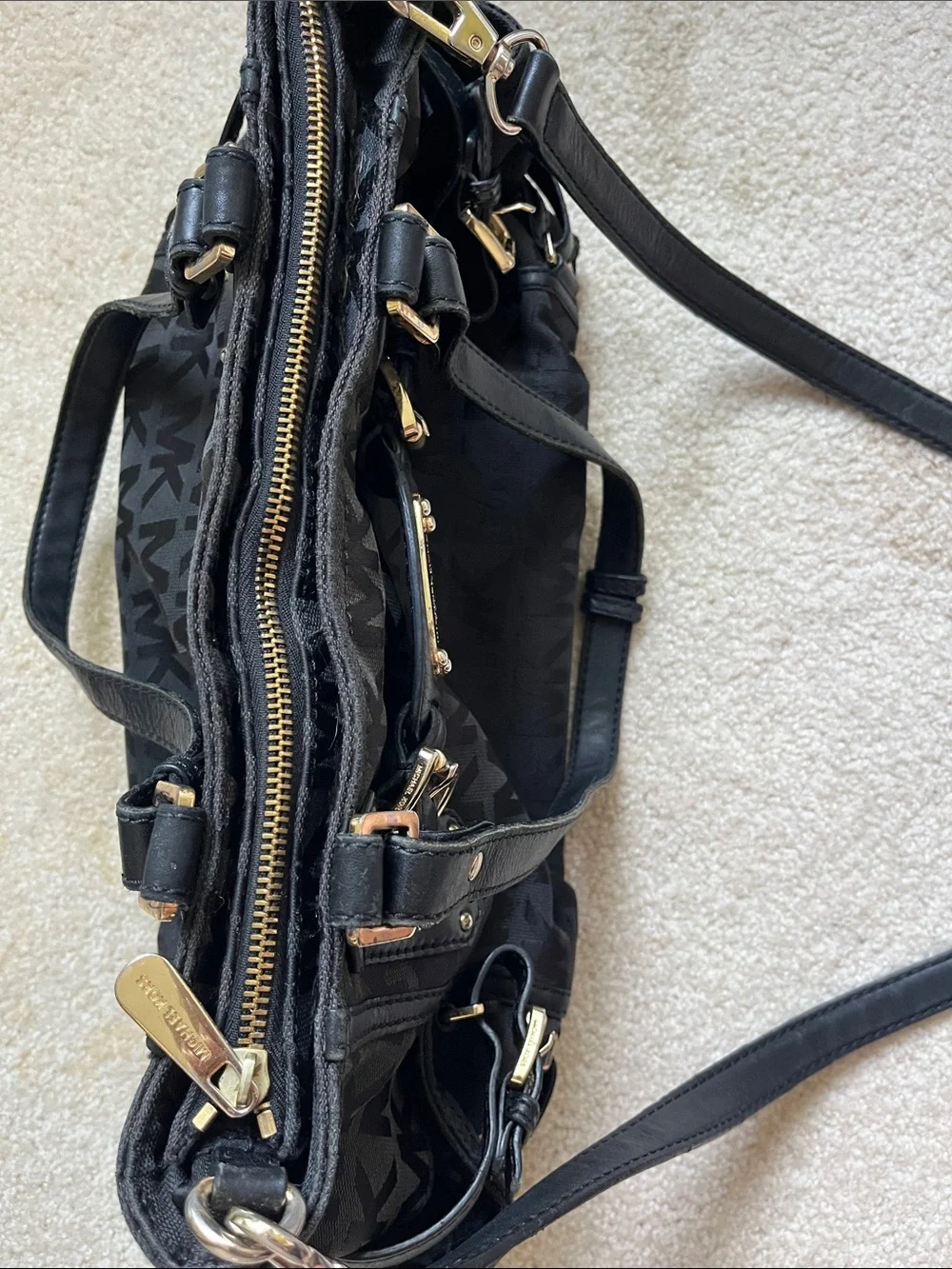 Michael Kors Gansevoort Monogram Jacquard Satchel Bag in black